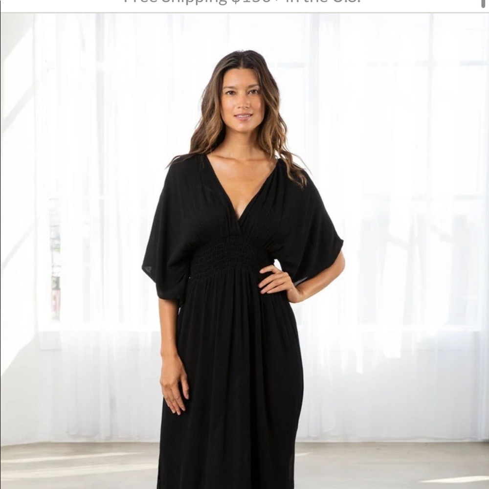 Star child kimono sleeve Black love stitch maxi dress S/M